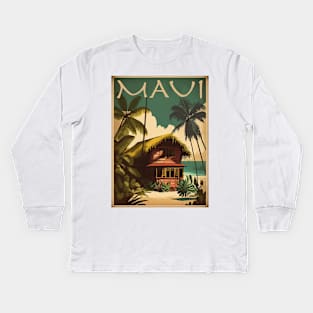 Maui Island Hawaii Vintage Travel Art Poster Kids Long Sleeve T-Shirt